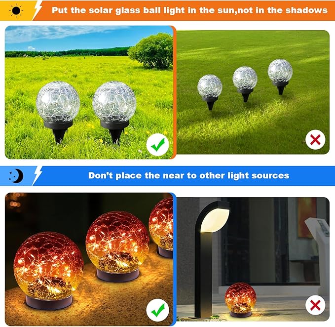 MLKNK Solar Globe Lights Outdoor Waterproof-Solar Balls-Solar Garden Lights-Orbs for Outside 4 Pack Cracked Glass Ball for Lawn Patio Yard Backyard Decorations