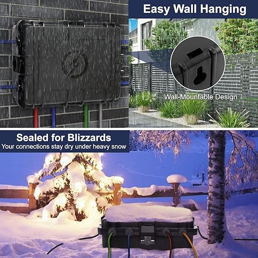 Large Outdoor Electrical Box Waterproof, IP54 Extension Cord Cover Weatherproof Outdoor Outlet Covers, Protect Power Strip, Timer Outlet, Plug, Socket, Holiday Light, Black (12 x 9X 5 inch)