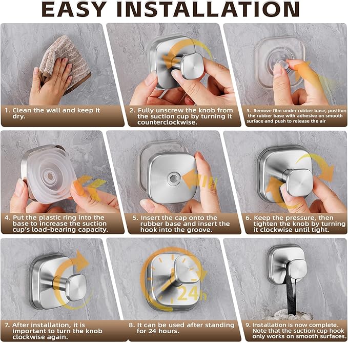 Heavy Duty Reusable Suction Cup Hooks for Kitchen/Bathroom/Shower - Wet-Proof Hooks for Towels, Robes, Loofah&Wreaths/No Drill Mounting on Glass, Tile, Metal (2, Brushed Nickel)