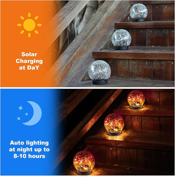 MLKNK Solar Globe Lights Outdoor Waterproof-Solar Balls-Solar Garden Lights-Orbs for Outside 4 Pack Cracked Glass Ball for Lawn Patio Yard Backyard Decorations