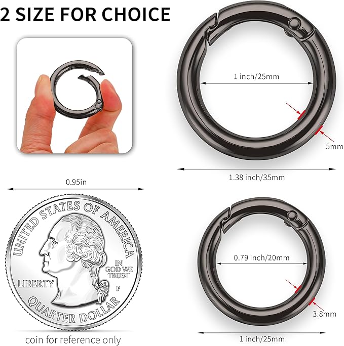 Gkeygo Key Ring Clip, 4/5 Inch Keychain Rings, 8 Pack Round Carabiner Clip for Keys, Buckle, Bags, Purses - Key Chain Hooks Replacement Keychains Lanyard DIY Crafts, Gunmetal