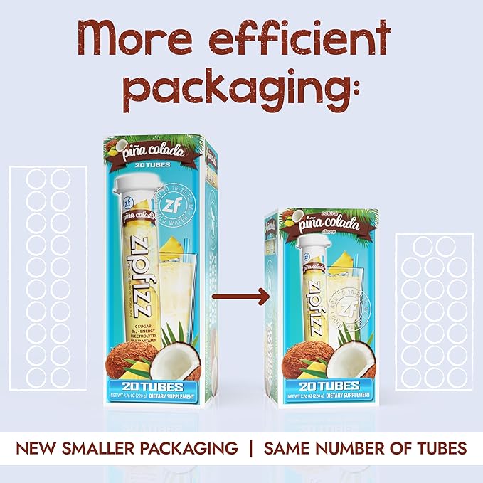 Zipfizz Daily Energy Drink Powder, Pina Colada, 20 Pack | 3-in-1 Sustained Energy, Rapid Hydration, and Essential Vitamins | Sugar-Free | Electrolyte Powder | Contains Vitamin B-12 & Antioxidants