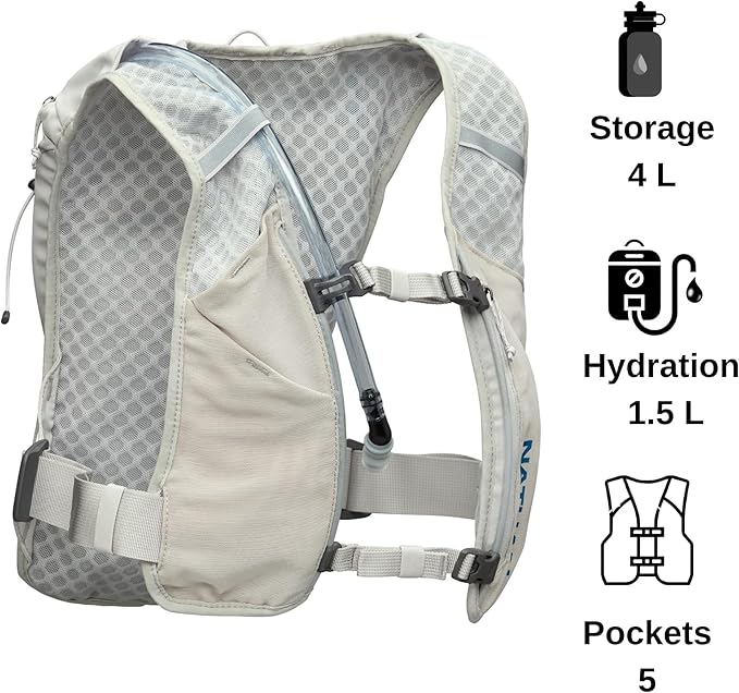 Nathan QuickStart Hydration Pack Vest with Bladder or flasks, Storage Pockets, Breathable Moisture-Wicking Fabric, Adjustable Straps for Running, Hiking, Walking, Marathons, Obstacle Races