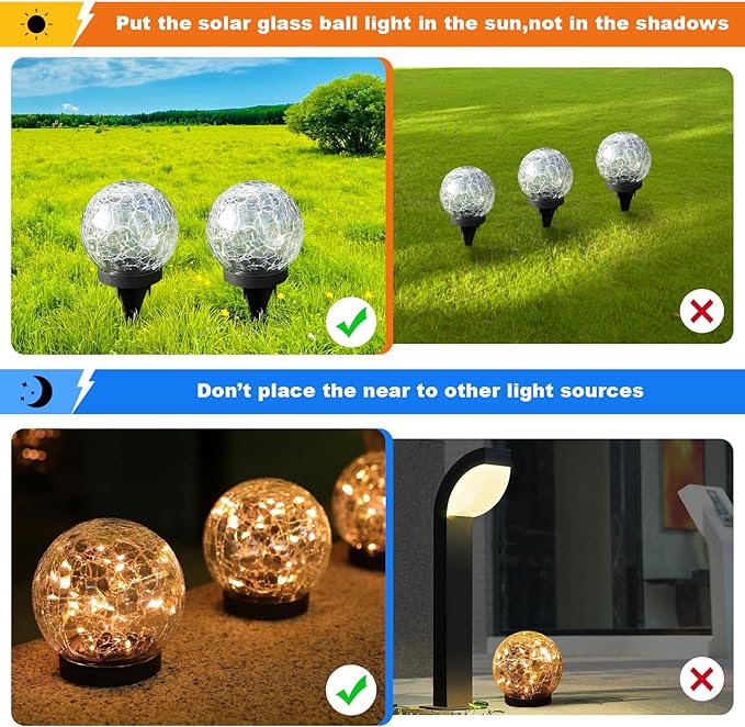 MLKNK Solar Globe Lights Outdoor Waterproof-Solar Balls-Solar Garden Lights-Orbs for Outside 6 Pack Cracked Glass Ball for Lawn Patio Yard Backyard Decorations