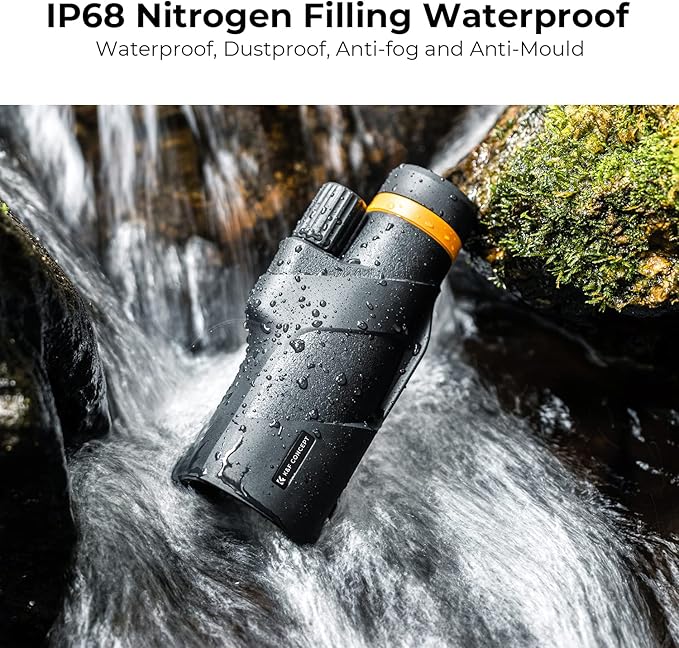 K&F Concept® IP68 10 Meters Waterproof 12X50 Monocular Telescope with Cleaning Cloth, Scope BAK-4 Prism FMC for Stargazing, Birdwatching, Hunting, Camping, Traveling, HD Monocular for Adults