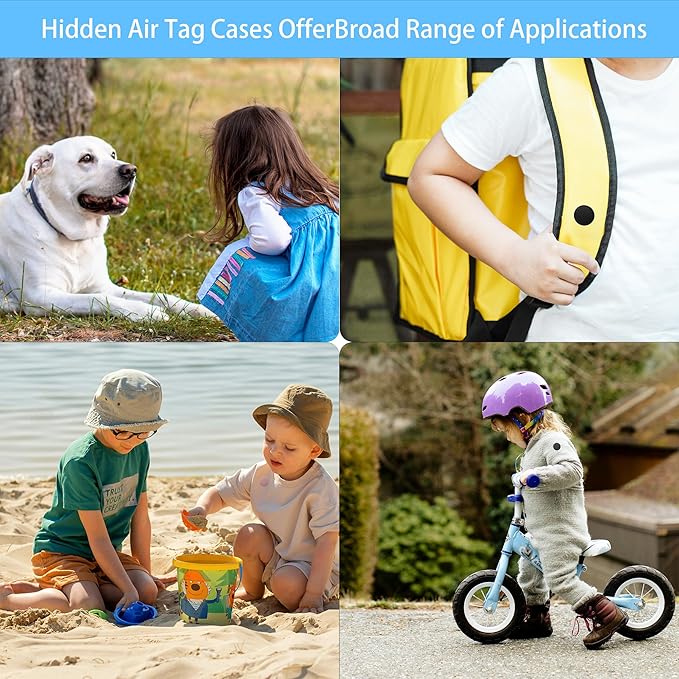 Air Tag Holder for Kids (4 Pack) 丨Hidden AirTag Case with Invisible Pin for Child Cloth, Pants & Silicone GPS Tracker Protective Cover for Toddlers, Elderly Shoelaces丨Dark Blue&Black&Dark Blue&Black