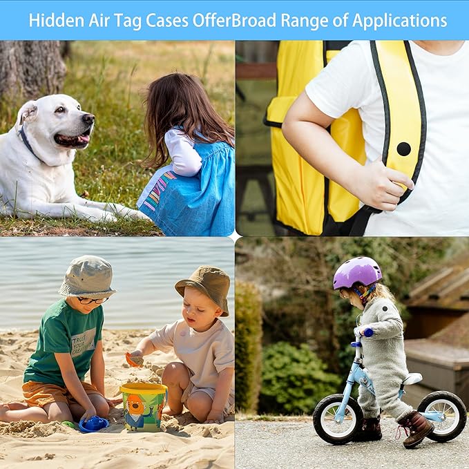 Air Tag Holder for Kids (4 Pack), Hidden GPS Tracker Case with Invisible Pin for Airtag Gen 2/1, Silicone Protective Cover for Toddlers, Children,Elderly, Cloth, Pants(Dark Blue+Sky Blue+Pink+Purple)