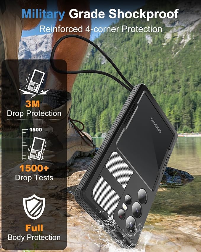 for Samsung Galaxy S23 Ultra Waterproof Case, [IP68 Water Proof] [Built-in Screen Protector], Magnetic Heavy Duty Military Grade Rugged Phone Case for S 23 Ultra 6.8", Black