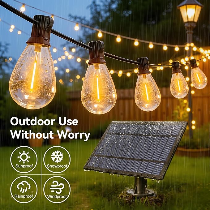 Ollny S11 30FT Solar String Lights Outdoor with Remote, Waterproof Dimmable Patio Lights with Timer & 3 Lighting Modes, 10 Shatterproof Edison Bulbs, String Lights for Outside Backyard Party Décor