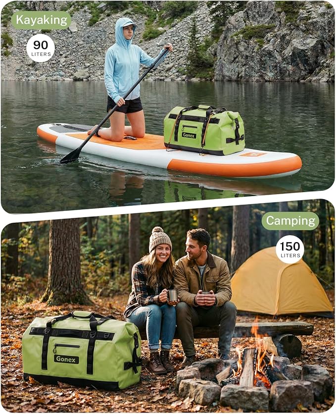 Gonex Waterproof Duffel Bag, 120L Heavy Duty Dry Duffle Bag with Reinforced Thickened Bottom, 3-in-1 Convertible Large Travel Backpack for Kayaking, Motorcycle, Camping & Boating, Army Green