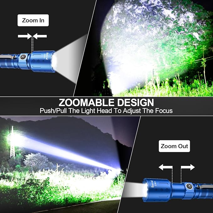 Banral Flashlights High Lumens Rechargeable, Super Bright Long Range Small Powerful Flashlight, 6 Modes LED Tactical Pocket Waterproof Flash Light for Home Emergency (1, Blue)