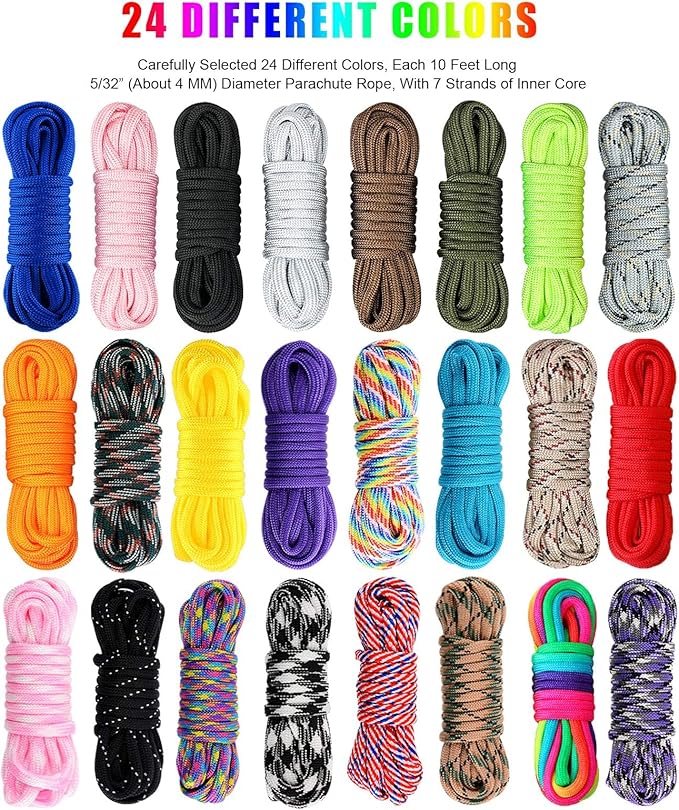 550 Paracord Type III - Survival Paracord Bracelet Rope Kits - Tent Rope Parachute Cord Combo Crafting Kits, Many Colors of Outdoor Survival Rope - Great Gift