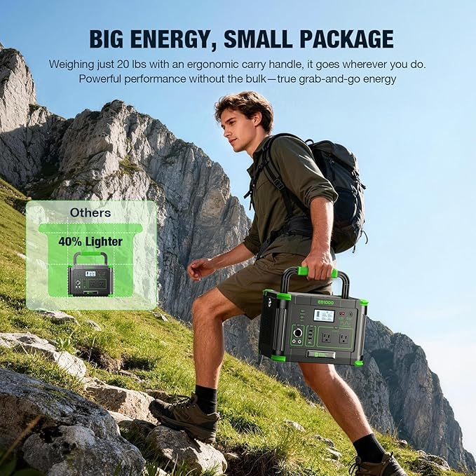 EBL 1000W Portable Power Station (Peak 2000W) with 200W Portable Solar Panel 23.5% High Efficiency Solar Panel, EBL 999Wh Solar Generator Kit for Camping, RV, Home Backup, Outdoor Adventures