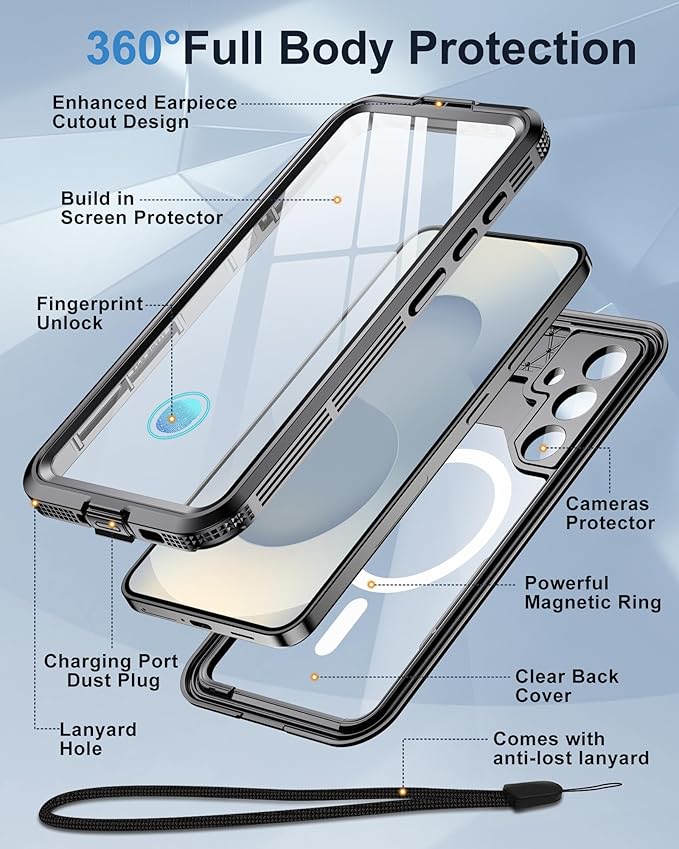 for Samsung Galaxy S25+ Plus Waterproof Case, [Fit for Magsafe] [IP68 Water Proof] [Built-in Screen Protector], Magnetic Heavy Duty Military Grade Rugged Phone Case for S 25+ Plus 6.7", Black