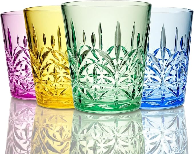 Lily's Home 13.5 oz Unbreakable Premium Drinking Tumblers Set of 4, BPA-Free Dishwasher-Safe Stackable Cups, Mixed Colors Reusable Drinkware for Water, Juice, Indoor, Outdoor Use, Made in Taiwan.