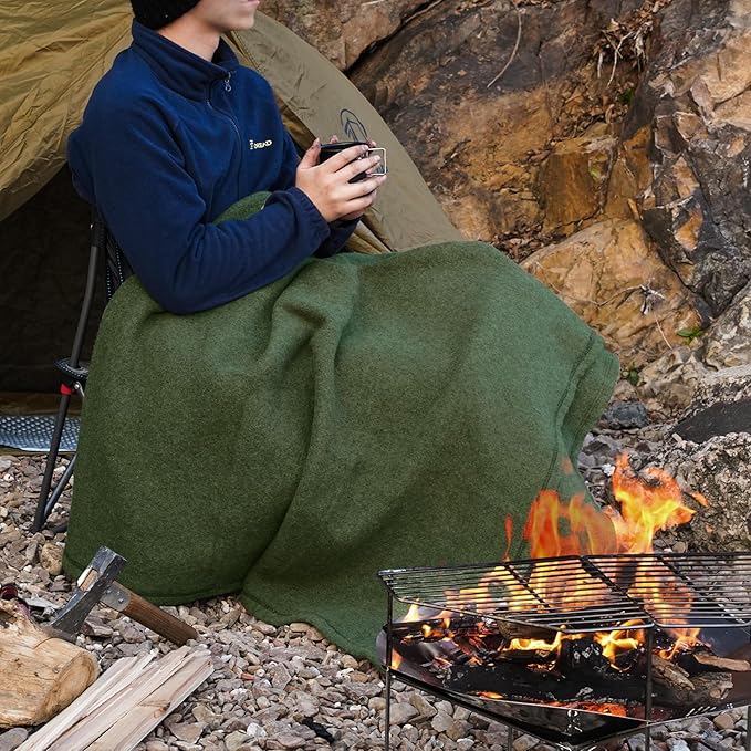 REDCAMP 86"x 63" Wool Blanket for Camping, Hiking - Warm, Thick & Washable Wool Camping Blankets, Great for Outdoors, Sporting Events, Picnics, Travel - Car