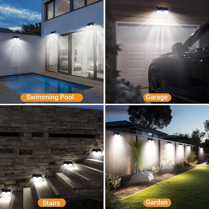 vighep Solar Motion Lights Outdoor, 318 LED Waterproof Fence Light Solar Powered with 3 Lighting Mode, Cold White LED Step Light for Outside Wall Yard Deck Stairs Garden - 1 Pack