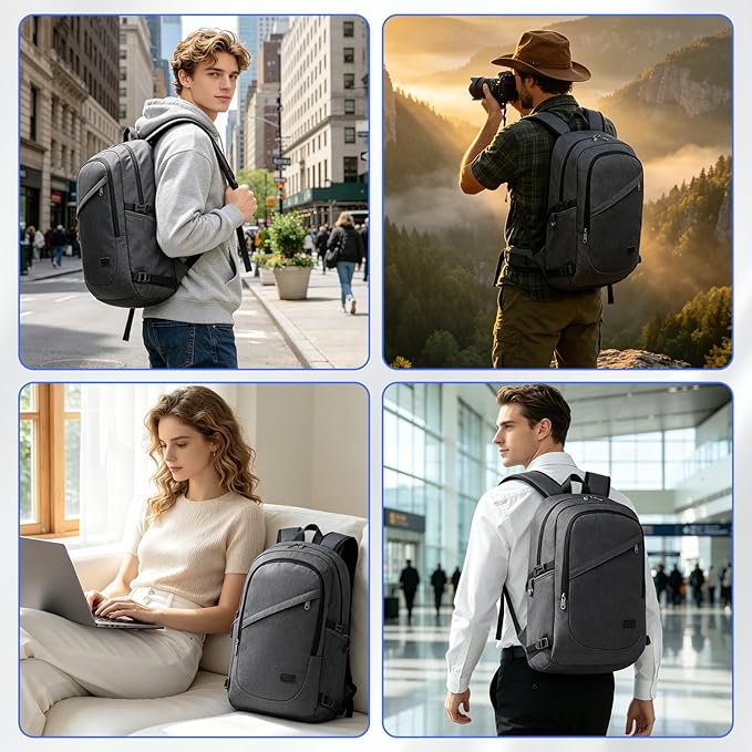 Kono Travel Laptop Backpack with USB Charging Port, Business Anti Theft Slim Sturdy Personal Item Bag, Water Resistant College Computer Daypack for Men & Women Fits 15.6 Inch Notebook, Dark Grey