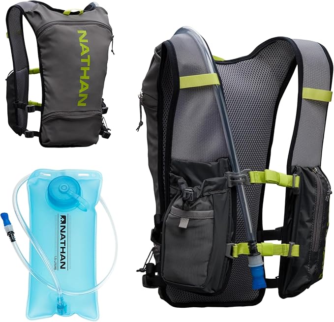 Nathan QuickStart Hydration Pack Vest with Bladder or flasks, Storage Pockets, Breathable Moisture-Wicking Fabric, Adjustable Straps for Running, Hiking, Walking, Marathons, Obstacle Races