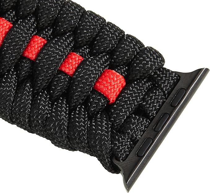 Savior Survival Gear Paracord Watch Band - Compatible with Apple Watch Band 49mm 46mm 45mm 44mm 42mm, iWatch Band Series Ultra 10 9 8 7 6 5 4 3 2 1 SE, Adjustable strap for men ( Black - Red, X-Large)