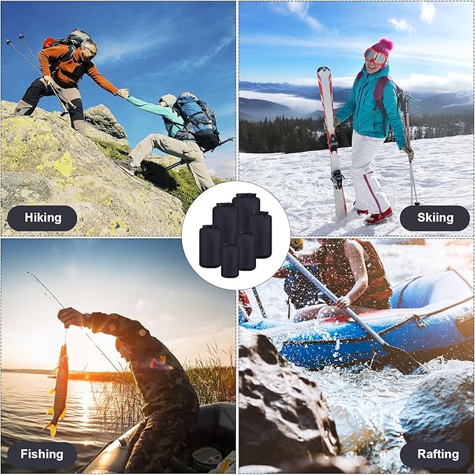 6 Pcs Waterproof Dry Bag Sack Lightweight Outdoor Dry Bags 35 L, 20 L, 15 L, 10 L, 5 L, 3 L Waterproof Boat Bag for Kayaking, Backpacking, Hiking, Camping Rafting(Black)