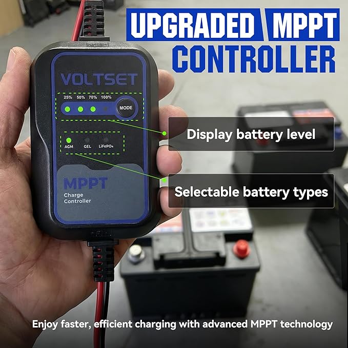 Voltset Solar Panel Kit 20W 12V with MPPT Controller, Solar Battery Trickle Charger Maintainer, Waterproof Solar Panel with Adjustable Mount Bracket for Boat RV Motorcycle Marine