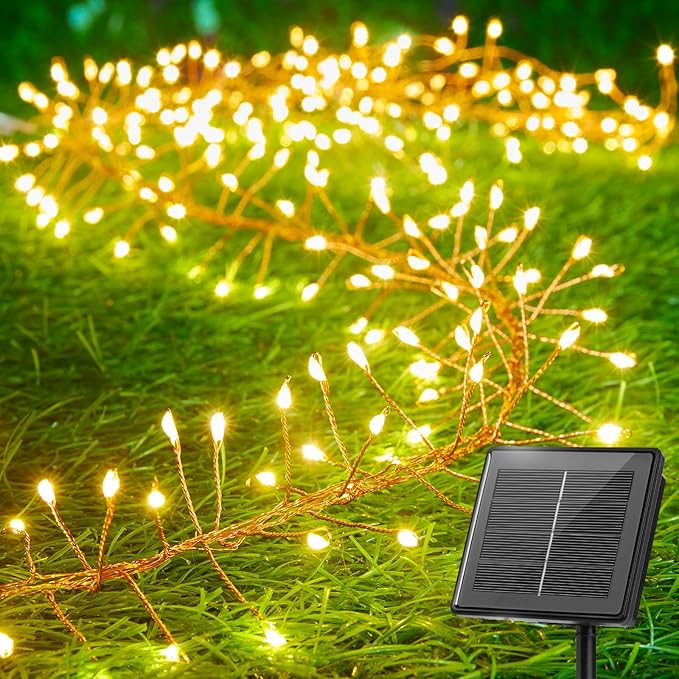 120LED 10FT Solar Fairy Lights Outside Waterproof, 8 Lighting Modes IP65 Outdoor Solar String Lights Outdoor Waterproof Firecracker Twinkle Light for Patio Yard Garden Party Decorations, Warm White