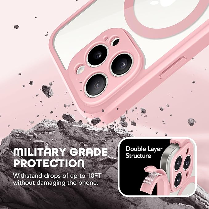 TIESZEN for iPhone 15 Pro Max Case, Compatible with MagSafe, Built-in Privacy Screen Protector and Camera Protection, Anti Spy Full Body Dustproof Shockproof Hard Phone Case 6.7",Pink