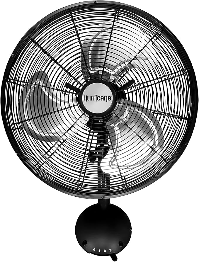 Hurricane 16" High Velocity Pro Oscillating Metal Wall Mount Fan w/ 3 Speeds, Black - Corded Electric Air Cooling Unit w/Powerful 2400 CFM Airflow for Home, Garage, Gym, Workshop & Greenhouse