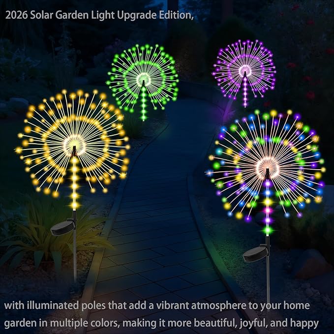 Garden Decor Outdoor Lights 500LED 4Pack, Solar Garden Lights for Outside Christmas Fairy Firework Decorative,Solar Powered for Yard Pathway Flowerbed Planter Balcony Patio Decor
