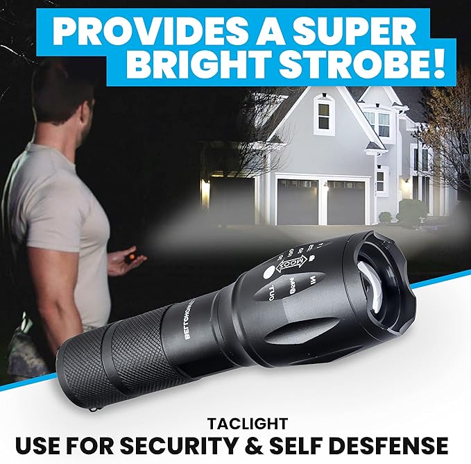 TacLight 3 Pk Tactical Flashlights High Lumens 40x Brighter than Regular Flash Light, SoS Strobe, Zoomable, Aircraft Grade Heavy Duty, Waterproof, Battery Powered, for Emergencies Power Outage Camping