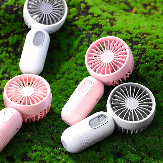 Rossesay 6 Pcs Mini Portable Fan Bulk Cute Handheld Lightweight Small Little Personal Hand Eyelash Fan 3 Speeds USB Rechargeable for Women Men Indoor Outdoor Makeup Travel (Whit,Pink)