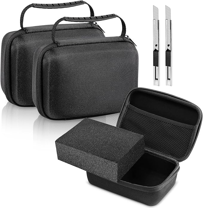 Relaxweex 2 Sets EVA Hard Case with Customizable Foam 11 x 7.8 x 4.3 Inch Protective EVA Carrying Case Shockproof Outdoor for Camera, Digital Products, Electronic Instruments with Knife, Black