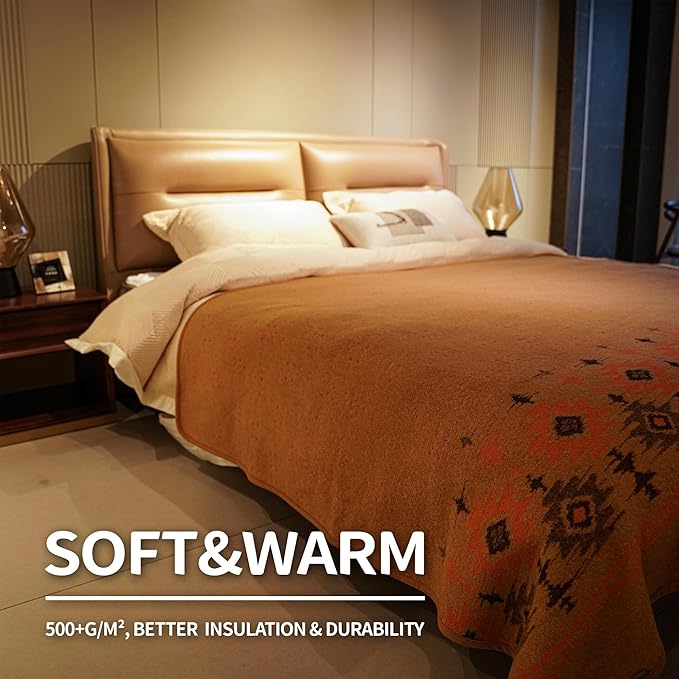 ACUSHLA Merino Wool Blanket - Warm Thick Washable Large Bed Couch Camping Outdoor Throw Blanket All Seasons 79X63, Myers Khaki