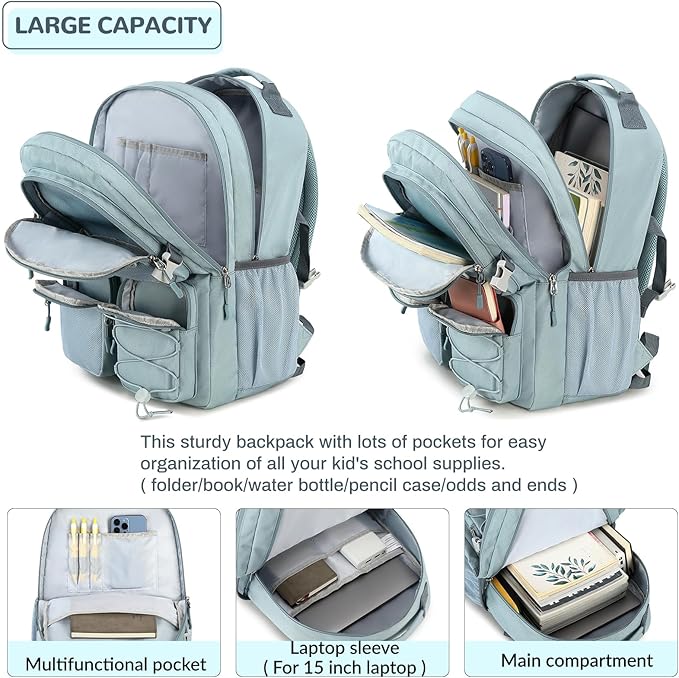 Lohol Multi-Pocket Backpack for Travel College, Heavy Duty Big Bookbag with 15.6 inch Laptop Compartment (Black Purple Galaxy