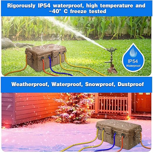 Hrensaw Medium Outdoor Electrical Box(10.6x5.5x4.5inch),IP54 Waterproof Extension Cord Cover w/6 Cable Entry,Weatherproof Connection Box Protect Power Strip,Timer,Plug,Holiday Lights,Brown