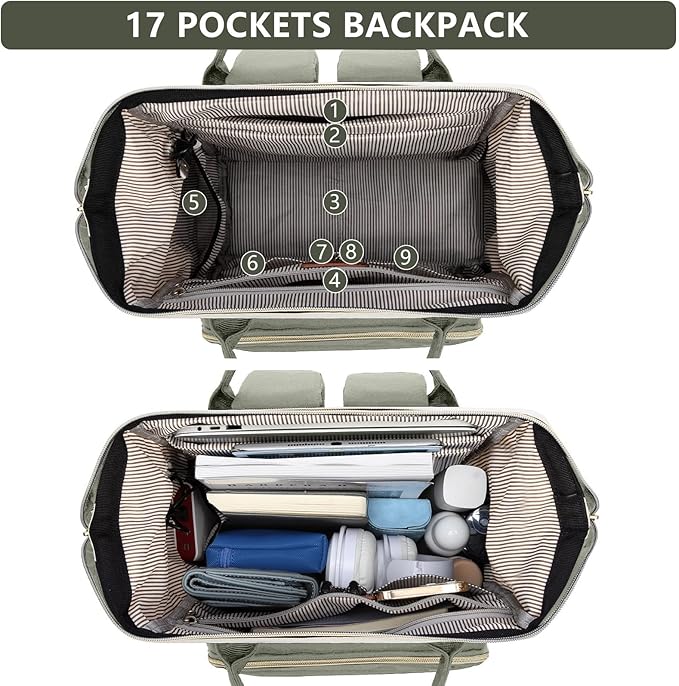 Focdod Laptop Backpack for Women Work Bag - 15.6 Inch Professional Womens Travel Backpack Purse Computer Laptop Bookbag Nurse Teacher Backpacks Waterproof Carry on Back Pack Beige Light Green