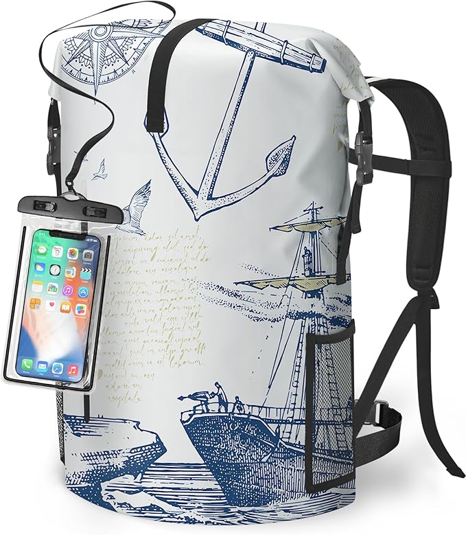 Waterproof Dry Bag Heavy Duty Marine Dry Bags for Kayaking Hiking Anchor Nautical Lighthouse Backpack Roll-Top Closure Bag - Backpack Waterproof Phone Case 35L/55L/85L