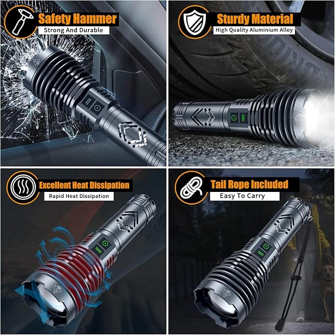 baibian [24H Long Life] High Power 155,000 Lumens Rechargeable Flashlights, Super Bright Tactical Flashlight with 1200m Ultra-Long Beam, XHP160.6 LED Light for Emergency, Camping, Gifting