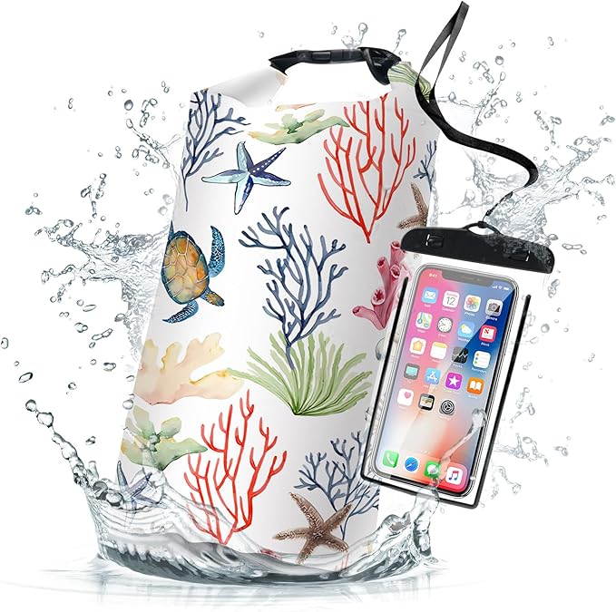Dry Bag Waterproof for Women Men, 5L Roll Top Lightweight Dry Storage and Lightweight Bag Backpack with Phone Case for Kayaking Paddle Board Camping Travel Swimming Boating Beach Accessories-Coral