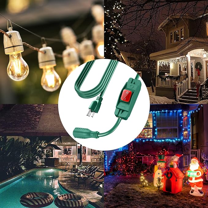 Extension Cord with Switch On/Off Waterproof Switch 35Ft No Plugging and Unplugging Invintage Stereo Devices Without Built-in Power Switch(35 FT/Green)