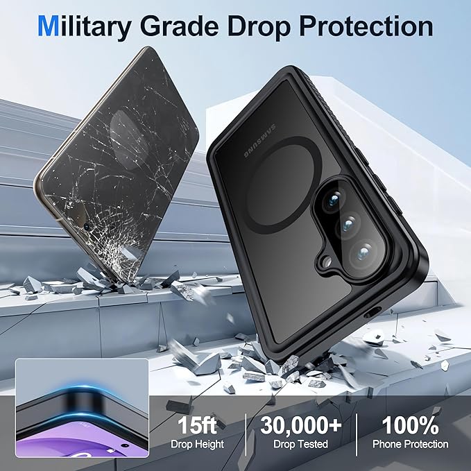 ANTSHARE for Samsung Galaxy S26 Case Waterproof, Built-in Lens & Screen Protector, [Compatible with MagSafe] Shockproof Dropproof Translucent Matte Full Body Phone Case for S26 6.3"- Black