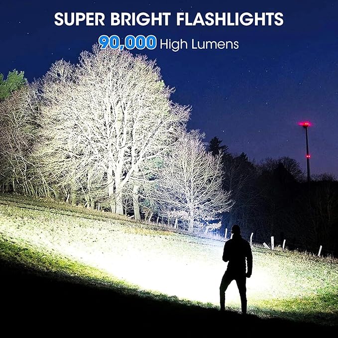 Kmivo Flashlights Rechargeable LED High Lumens - 4 Pack 90,000LM Super Bright Flashlight, Adjustable Powerful Flash Light with 5 Modes, Waterproof Handheld Flashlight for Home, Camping