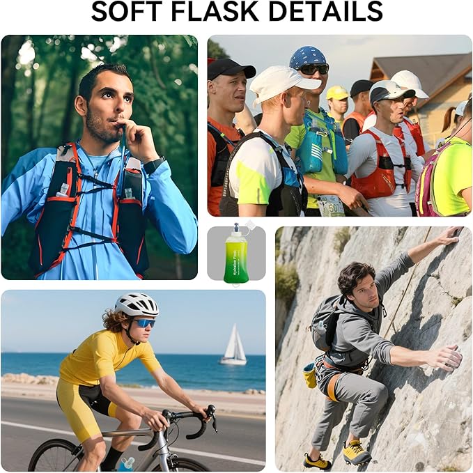 500ml Soft Flask Soft Water Bottle for Running, Hiking, Travelling, Cycling and Climbing - TPU Material - Gradient Green