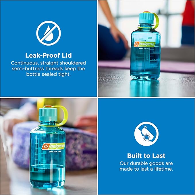 Nalgene 16 oz Narrow Mouth Water Bottle | BPA-Free, Durable & Leak Proof, Lightweight Travel Bottle, Fits In Cupholders, Cerulean