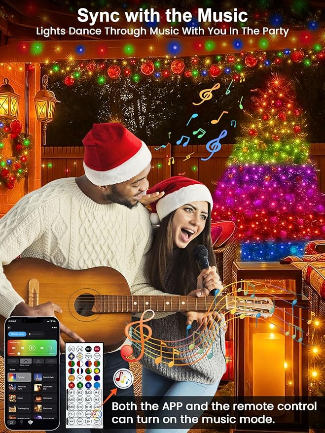 Smart Color Changing 4th of July Lights with Remote & App, 198FT 600LED Red White and Blue Twinkle Lights with Timer, RGB Patriotic Fairy String Light Waterproof Indoor Outdoor Independence Day Decor
