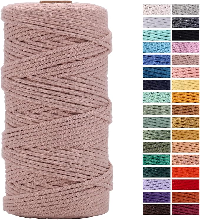 Pinkish Grey Macrame Cord 3mm x 109Yards,Colored Cotton Rope Craft Cord Colorful Cotton Cord Twine for Wall Hanging Plant Hangers Crafts Knitting Decorative Projects