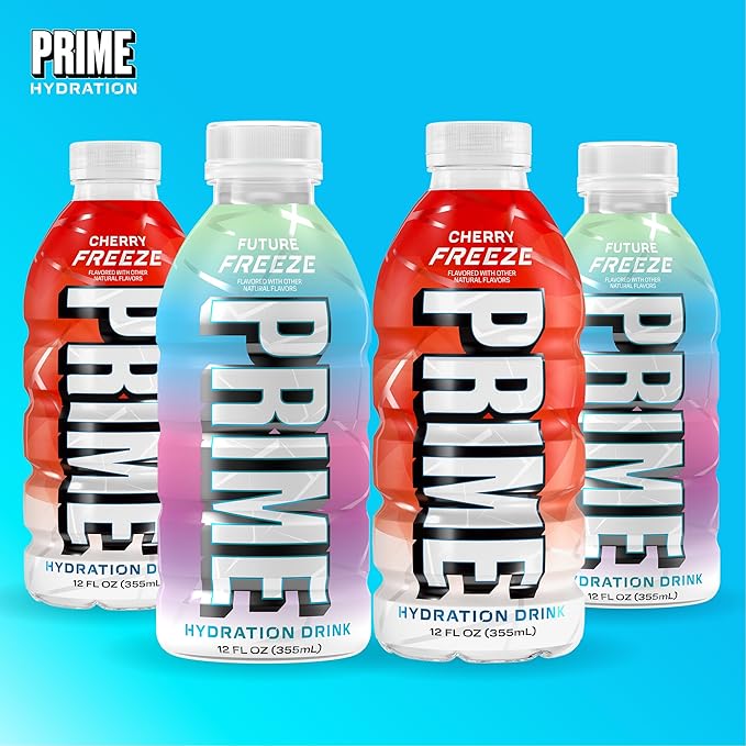 PRIME Hydration Cherry Freeze & Future Freeze Sports Drinks with Coconut Water, Electrolyte Enhanced to Replenish Fluids, Zero Added Sugar, B Vitamins, Antioxidants, Natural Flavors, 12 Fl Oz 24 Pack