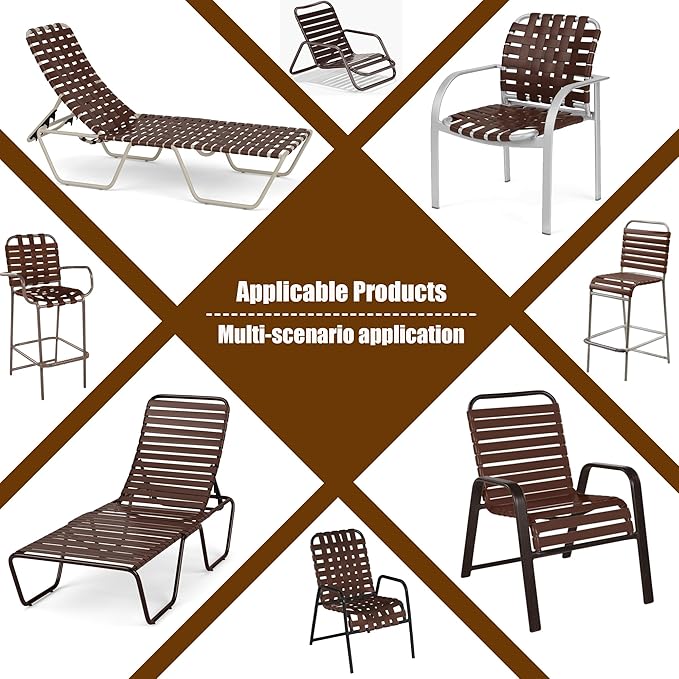 Vinyl Straps for Patio Chair Repair Kit 2'' Wide 10 Ft Long Replacement Straps + 10 Free Rivets for Outdoor Lawn Furniture Chaise Lounge Repair (Brown)