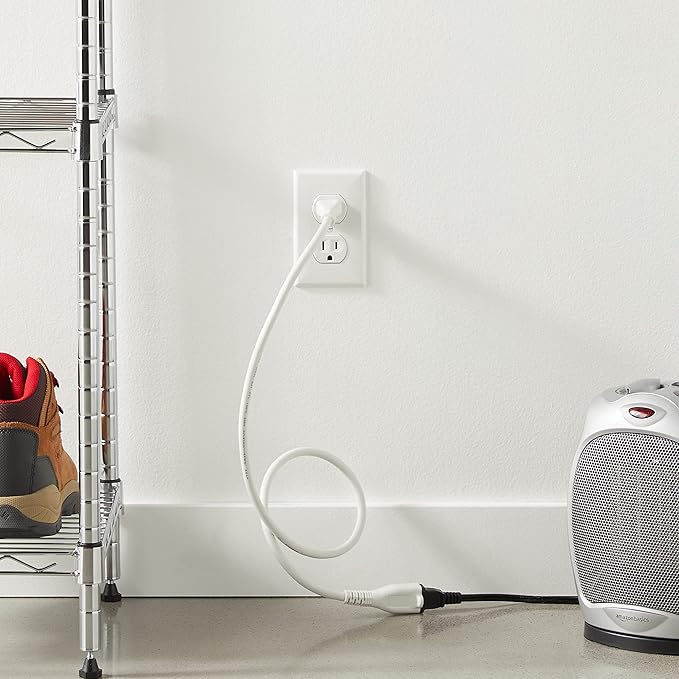 Amazon Basics Extension Cord, 3 Ft, 3-Prong Outlet Extender, Indoor Use, 13 Amps, 125V, White, 2-Pack